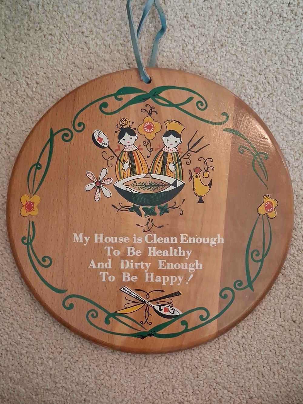 Enesco Imports Vintage Folk Art Wooden Kitchen Wall Plaque - Made In Japan